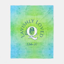 モノグラムパーソナライズされたラヴィシュリーラブブルー フリースブランケット