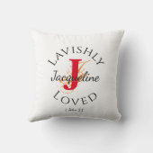 モノグラムパーソナライズされたラヴィシュリー愛レッドJ クッション (裏面)