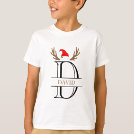 モノグラムパーソナライズされたレターD〔雄ジカの〕枝角クリスマス Tシャツ