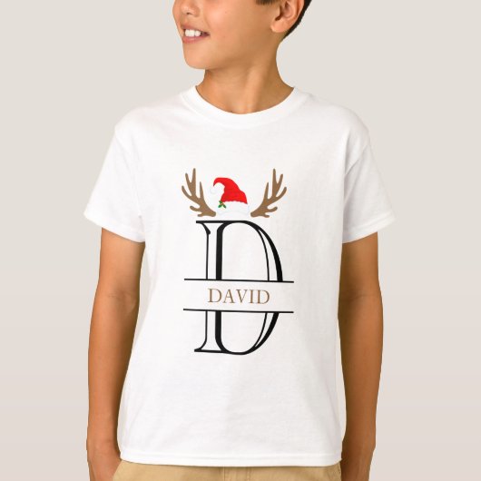 モノグラムパーソナライズされたレターD〔雄ジカの〕枝角クリスマス Tシャツ (正面)
