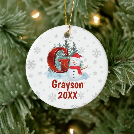モノグラムパーソナライズされたレターG雪だるまクリスマス セラミックオーナメント (ツリー)