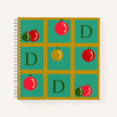 モノグラムパーソナライズされたレッドグリーン、金ゴールドオーナメントアート ノートブック (正面)