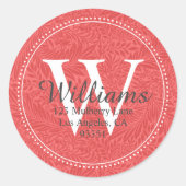 モノグラムパーソナライズされたレッドフローラ差出人住所 ラウンドシール (正面)