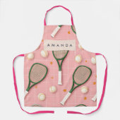 モノグラムパーソナライズされたレトロテニスラケットパターン エプロン (正面)