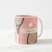 モノグラムパーソナライズされたレトロテニスラケットパターン ツートーンマグカップ (正面右)