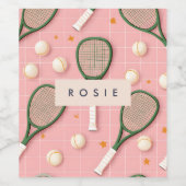 モノグラムパーソナライズされたレトロテニスラケットパターン ワインラベル (シングルラベル)