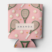 モノグラムパーソナライズされたレトロテニスラケットパターン 缶クーラー (正面)