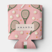 モノグラムパーソナライズされたレトロテニスラケットパターン 缶クーラー (裏面)