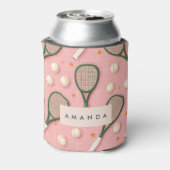 モノグラムパーソナライズされたレトロテニスラケットパターン 缶クーラー (缶裏面)