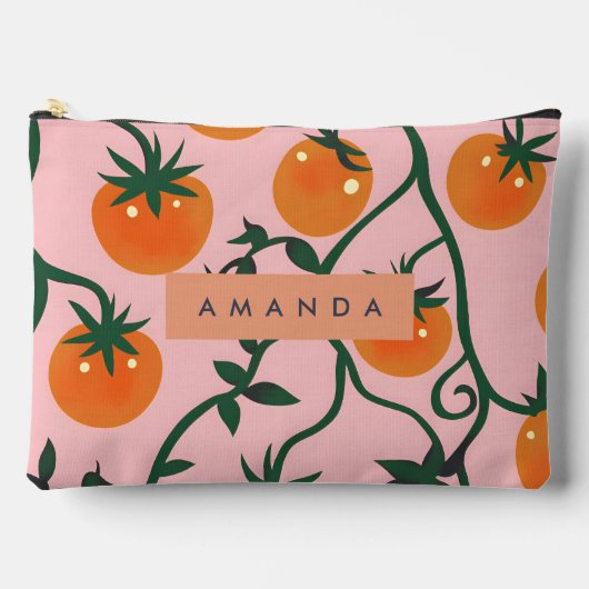 モノグラムパーソナライズされたレトロトマトつる植物パターン アクセサリーポーチ (正面)