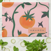 モノグラムパーソナライズされたレトロトマトつる植物パターン キッチンタオル (折り畳み)