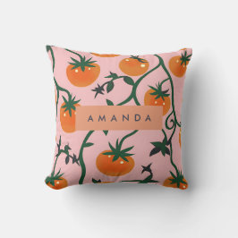 モノグラムパーソナライズされたレトロトマトつる植物パターン クッション