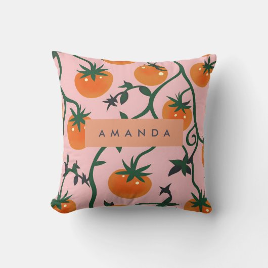 モノグラムパーソナライズされたレトロトマトつる植物パターン クッション (正面)