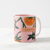モノグラムパーソナライズされたレトロトマトつる植物パターン ツートーンマグカップ (正面右)