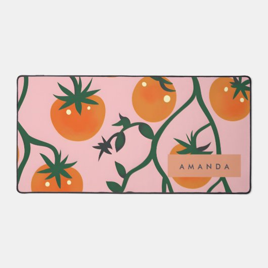 モノグラムパーソナライズされたレトロトマトつる植物パターン デスクマット (正面)