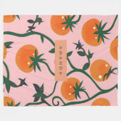 モノグラムパーソナライズされたレトロトマトつる植物パターン フリースブランケット (正面(横))