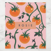 モノグラムパーソナライズされたレトロトマトつる植物パターン ワインラベル (シングルラベル)