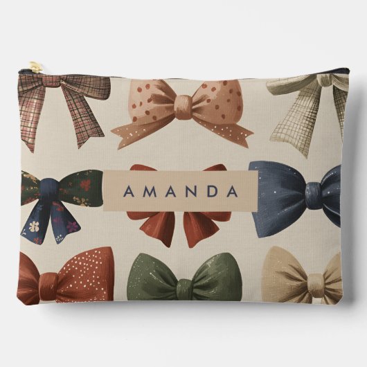 モノグラムパーソナライズされたレトロヴィンテージ弓パターン アクセサリーポーチ (正面)