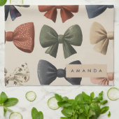 モノグラムパーソナライズされたレトロヴィンテージ弓パターン キッチンタオル (折り畳み)