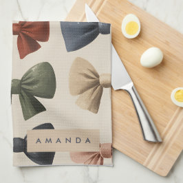 モノグラムパーソナライズされたレトロヴィンテージ弓パターン キッチンタオル