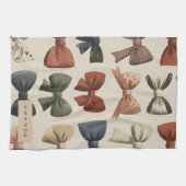 モノグラムパーソナライズされたレトロヴィンテージ弓パターン キッチンタオル (横)