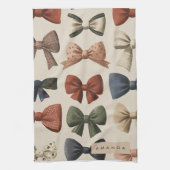 モノグラムパーソナライズされたレトロヴィンテージ弓パターン キッチンタオル (縦)