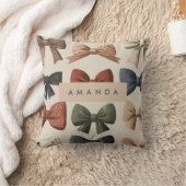 モノグラムパーソナライズされたレトロヴィンテージ弓パターン クッション (ブランケット)