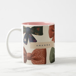 モノグラムパーソナライズされたレトロヴィンテージ弓パターン ツートーンマグカップ