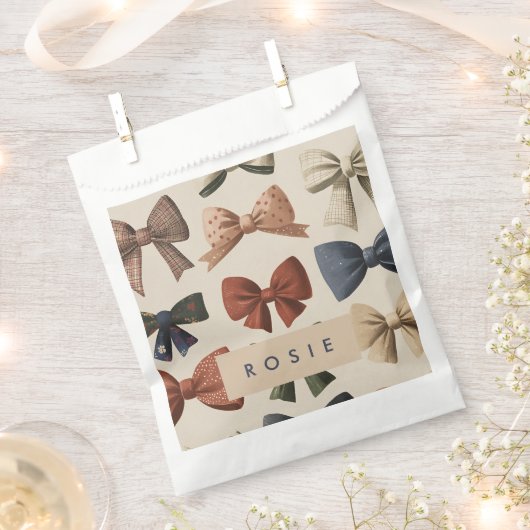 モノグラムパーソナライズされたレトロヴィンテージ弓パターン フェイバーバッグ (クリップ留めされた状態)