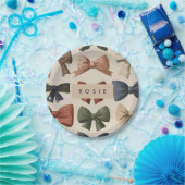 モノグラムパーソナライズされたレトロヴィンテージ弓パターン ペーパープレート (パーティー)