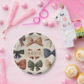 モノグラムパーソナライズされたレトロヴィンテージ弓パターン ペーパープレート (パーティー)