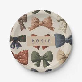 モノグラムパーソナライズされたレトロヴィンテージ弓パターン ペーパープレート