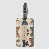 モノグラムパーソナライズされたレトロヴィンテージ弓パターン ラゲッジタグ (正面縦)