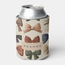 モノグラムパーソナライズされたレトロヴィンテージ弓パターン 缶クーラー