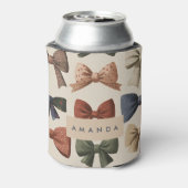 モノグラムパーソナライズされたレトロヴィンテージ弓パターン 缶クーラー (缶裏面)