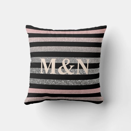 モノグラムパーソナライズされたヴィンテージグリッターシャインピンクs クッション (裏面)