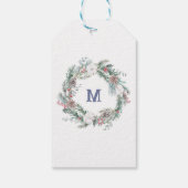モノグラムパーソナライズされた冬キツネフラワーリース ギフトタグ (裏面)
