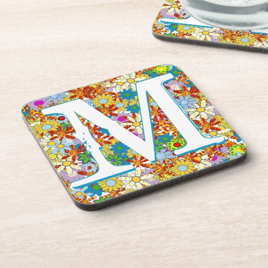 モノグラムパーソナライズされた又は名称花の模様 コースター (左側)