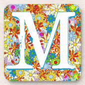 モノグラムパーソナライズされた又は名称花の模様 コースター (正面)