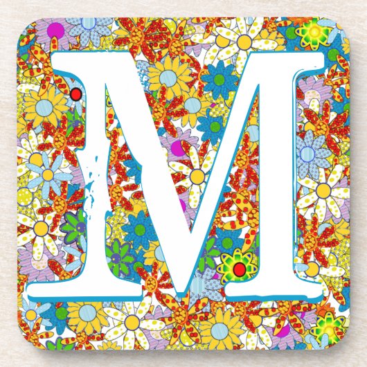 モノグラムパーソナライズされた又は名称花の模様 コースター (正面)