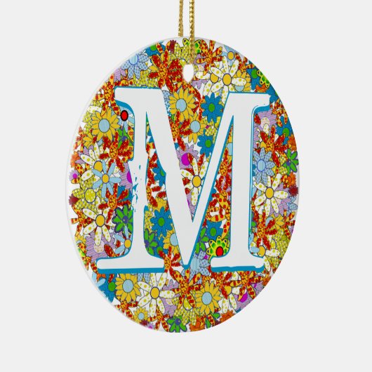 モノグラムパーソナライズされた又は名称花の模様 セラミックオーナメント (右)