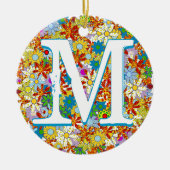 モノグラムパーソナライズされた又は名称花の模様 セラミックオーナメント (正面)