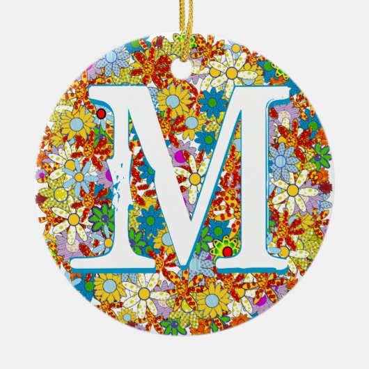 モノグラムパーソナライズされた又は名称花の模様 セラミックオーナメント (正面)