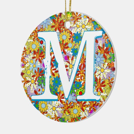 モノグラムパーソナライズされた又は名称花の模様 セラミックオーナメント (左)