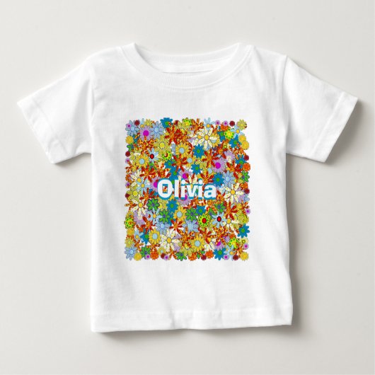 モノグラムパーソナライズされた又は名称花の模様 ベビーTシャツ (正面)
