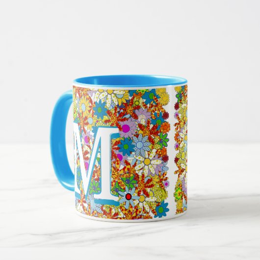 モノグラムパーソナライズされた又は名称花の模様 マグカップ (正面左)