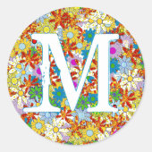 モノグラムパーソナライズされた又は名称花の模様 ラウンドシール (正面)