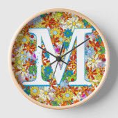 モノグラムパーソナライズされた又は名称花の模様 壁時計 (正面)