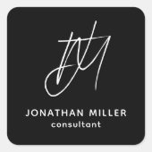 モノグラムパーソナライズされた名とタイトル黒ステッカー スクエアシール (正面)