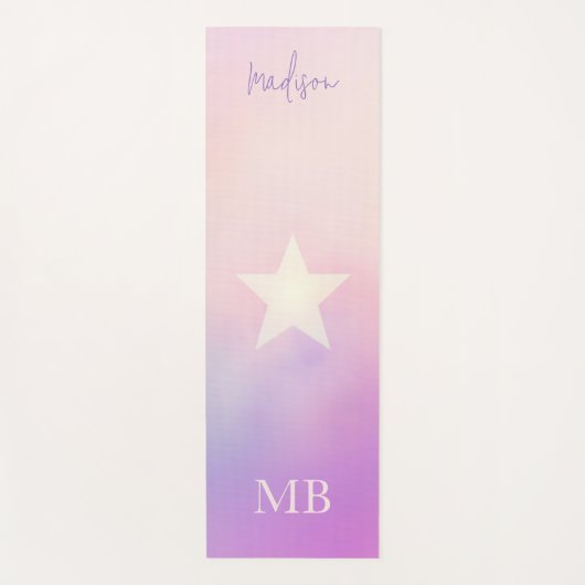 モノグラムパーソナライズされた名ピンクパープルスターグラデーション ヨガマット (正面)